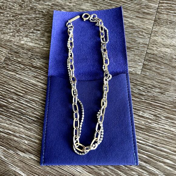 EUC Justine Clenquet Kirsten Necklace Two-Tone Layered Chain Crystal Gold Silver - Picture 3 of 16